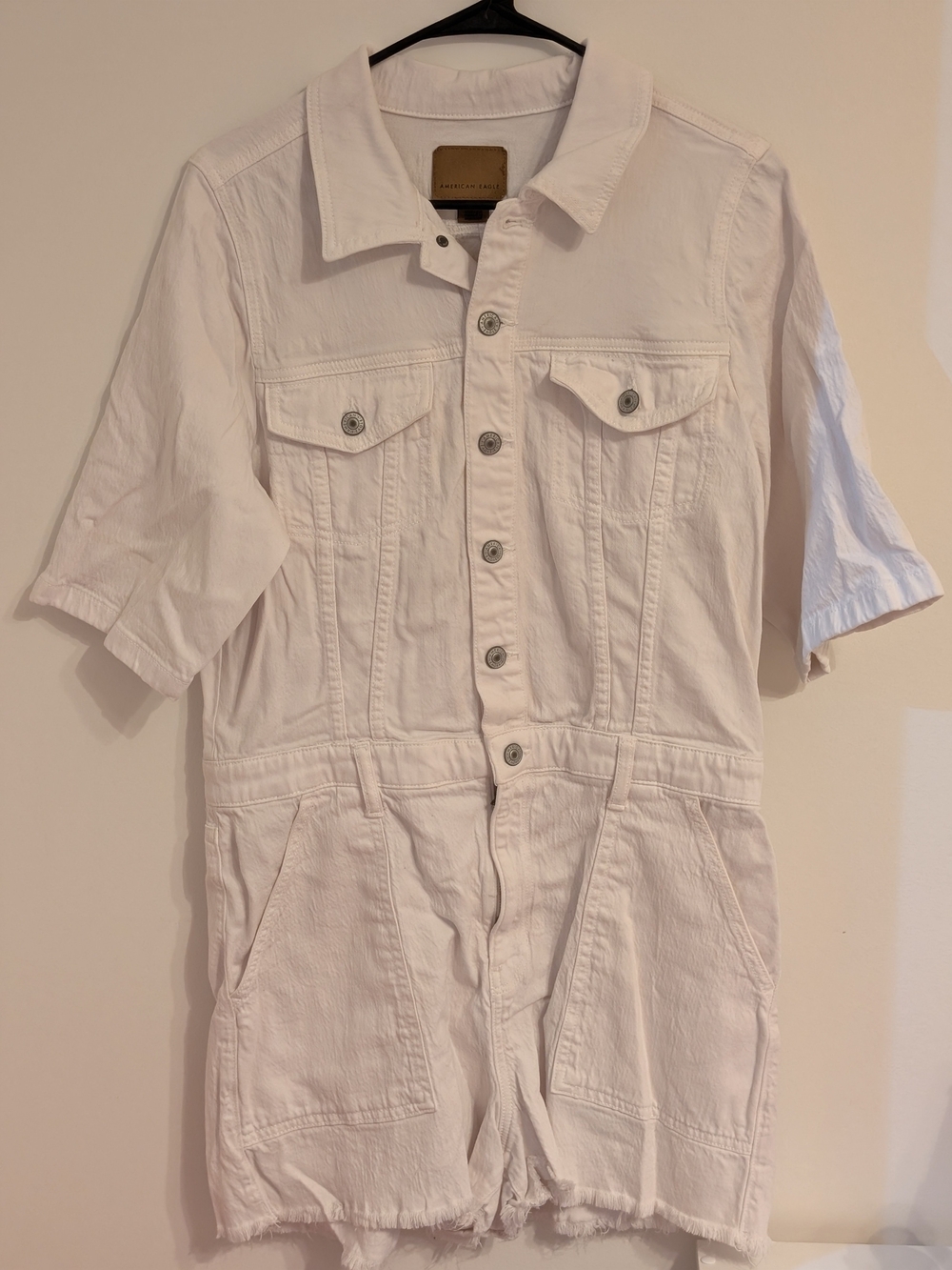 American Eagle Outfitters White Short-Sleeve Denim Romper